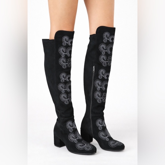 Sbicca Shoes - SBICCA CHENOA Black Over The Knee Boots Embroidery Leather Boots (Size 8)